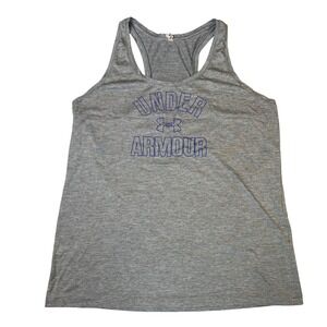Under Armour HeatGear Womens Large Gray Heathered Racerback Graphic Tank Top LG